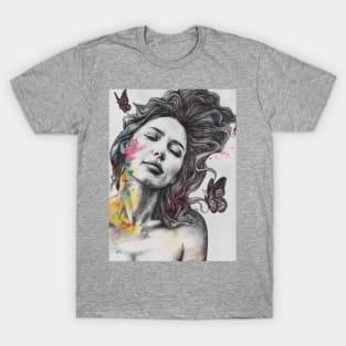 Sun Hits The Sky | sleeping woman with butterflies T-Shirt